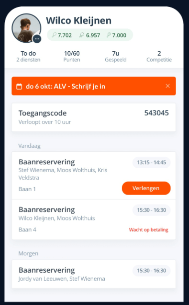 De KNLTB ClubApp met baanreserveringen, toegangscode en clubnieuws
