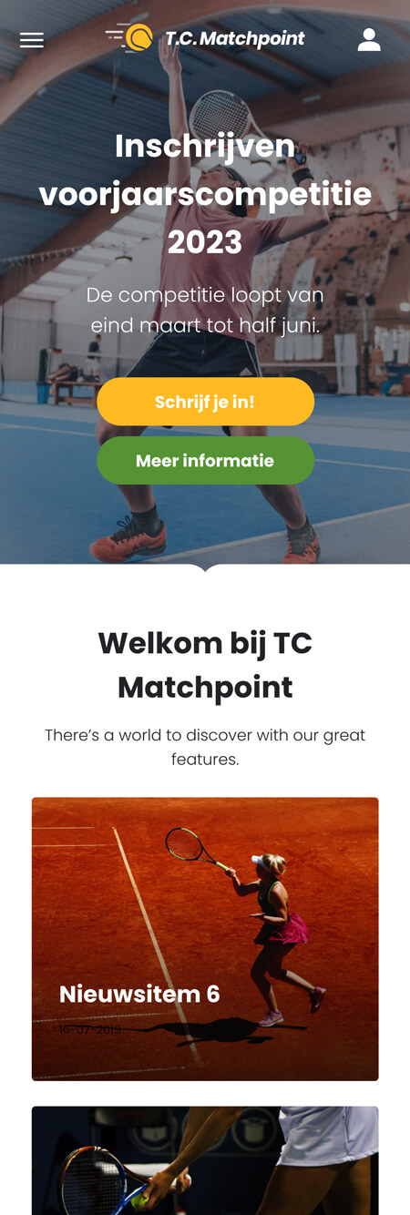Clubwebsite op mobiel