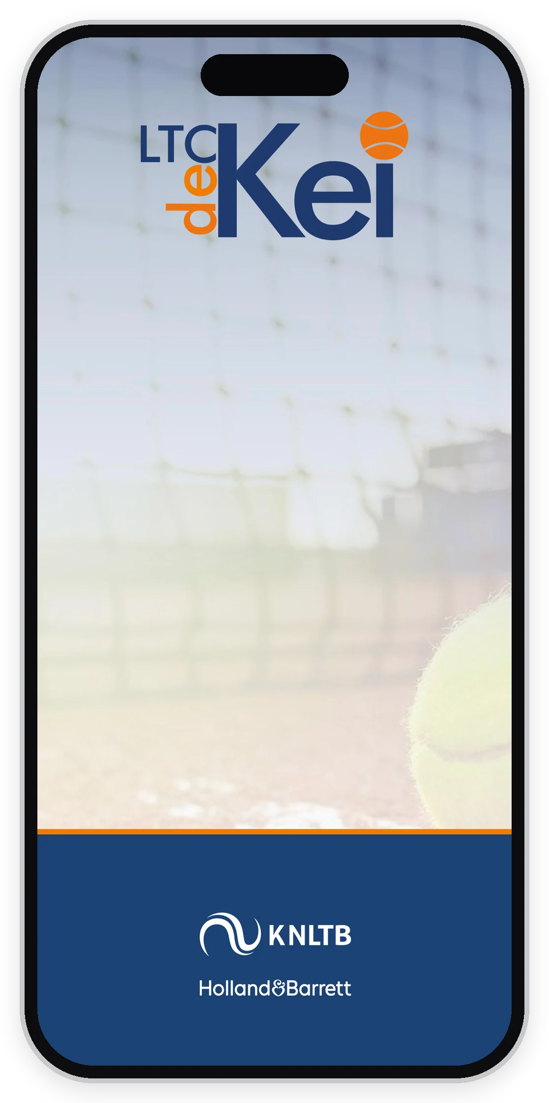 Startscherm van de branded ClubApp van LTC de Kei