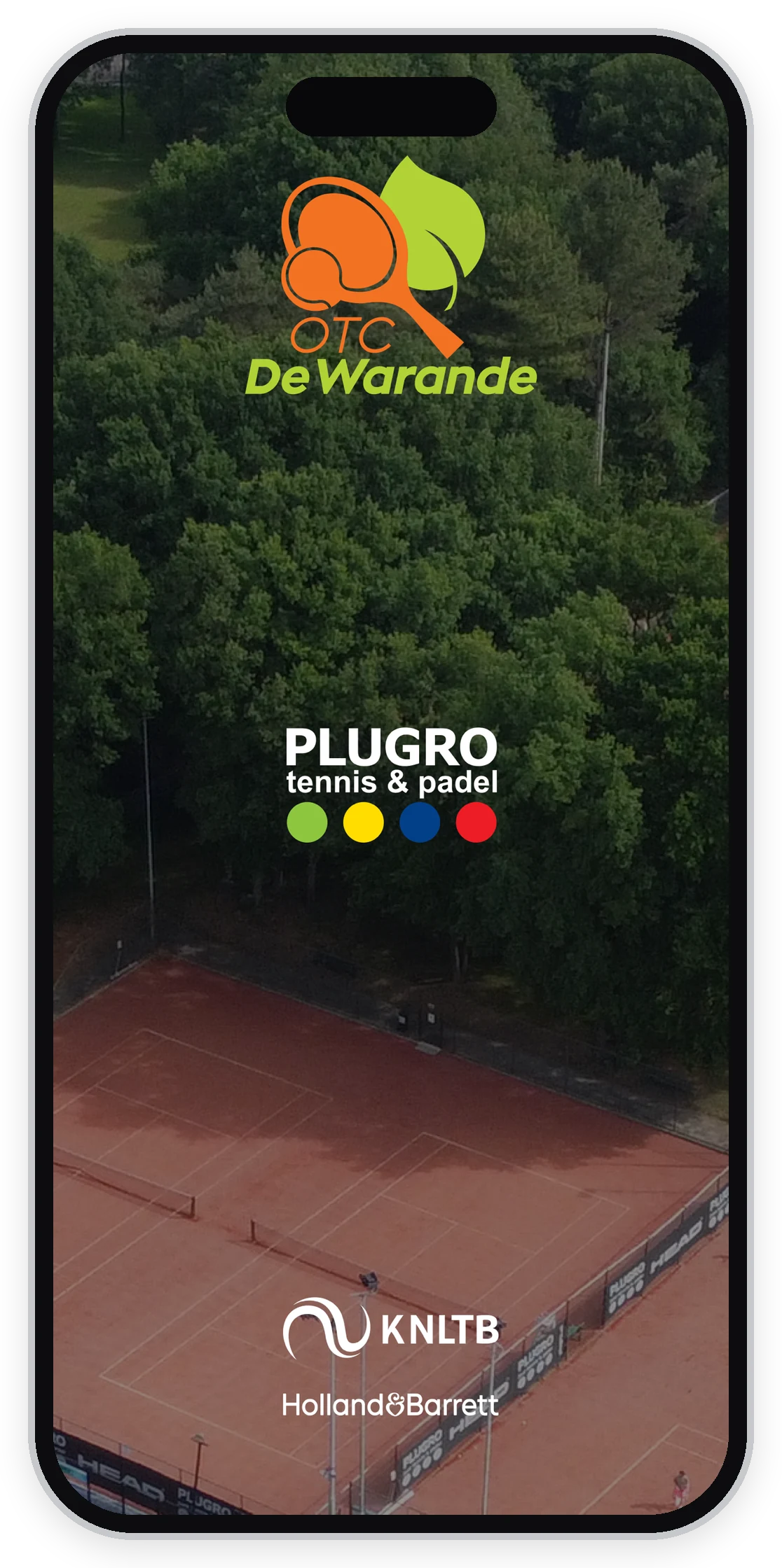 Startscherm van de branded ClubApp van OTC de Warande